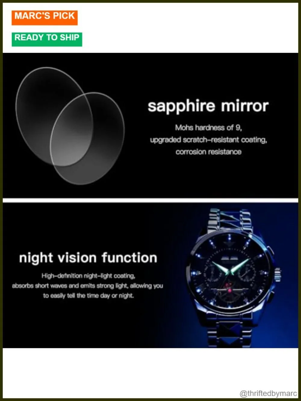 Automatic Self Winding Mechanical Skeleton Wrist Watch Stainless Steel Luminous